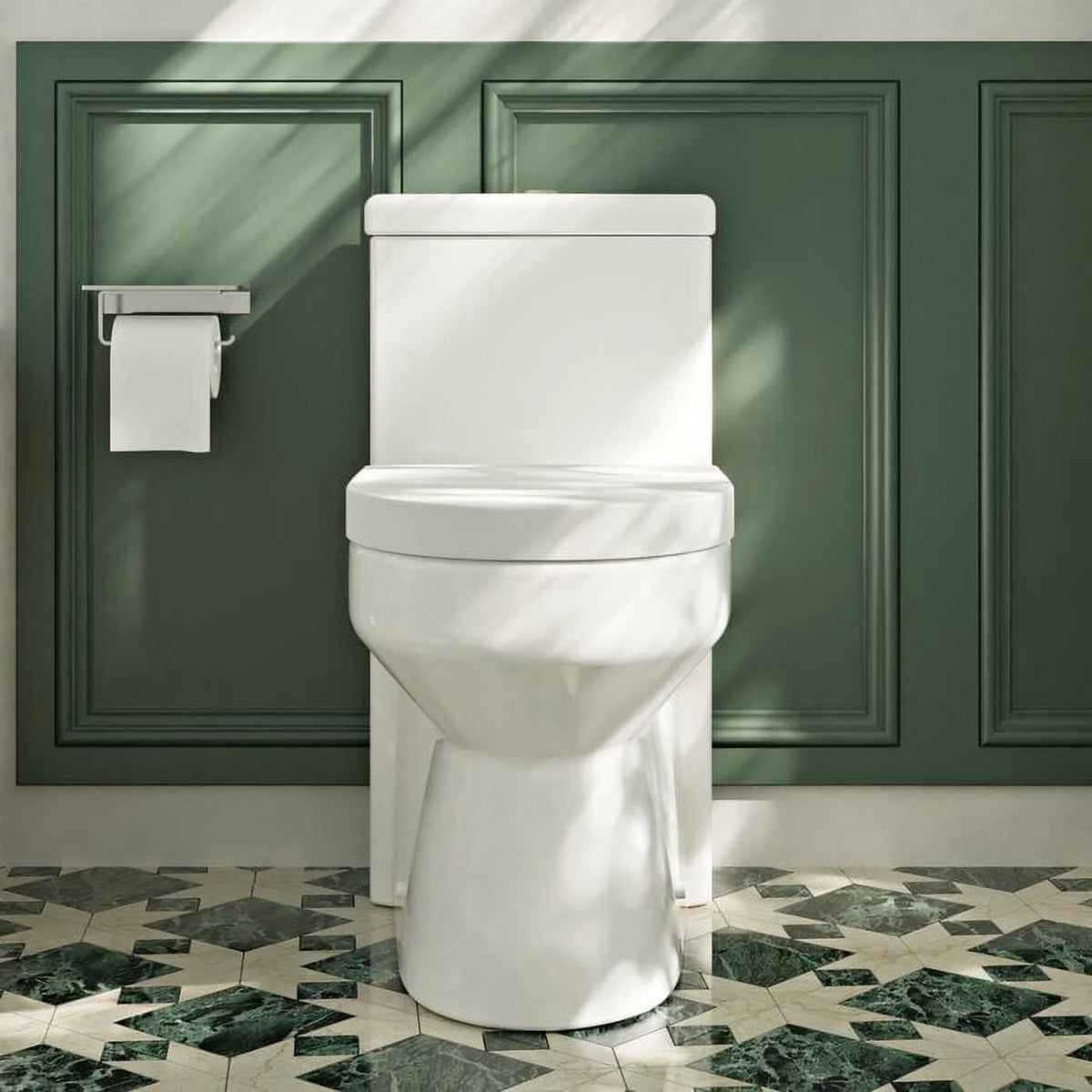 White Dual-Flush Elongated One-Piece Toilet L3995
