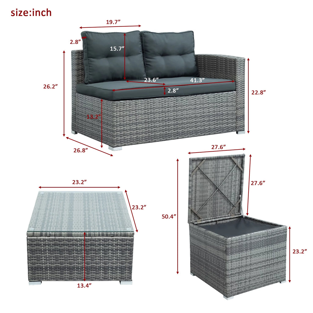 4 Pieces Patio Wicker Sofa Set with Cushions and Coffee Table M438108