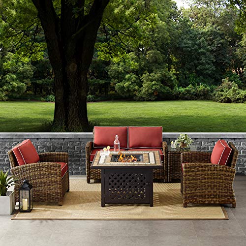 5-Piece Wicker Outdoor Loveseat Patio Furniture Set with Fire Pit Table N7140