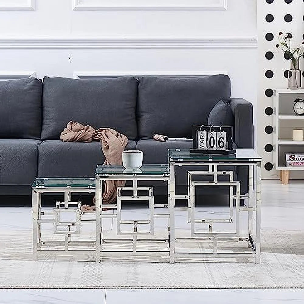 Nesting Table Set of 3 Glass Tempered Glass A65239