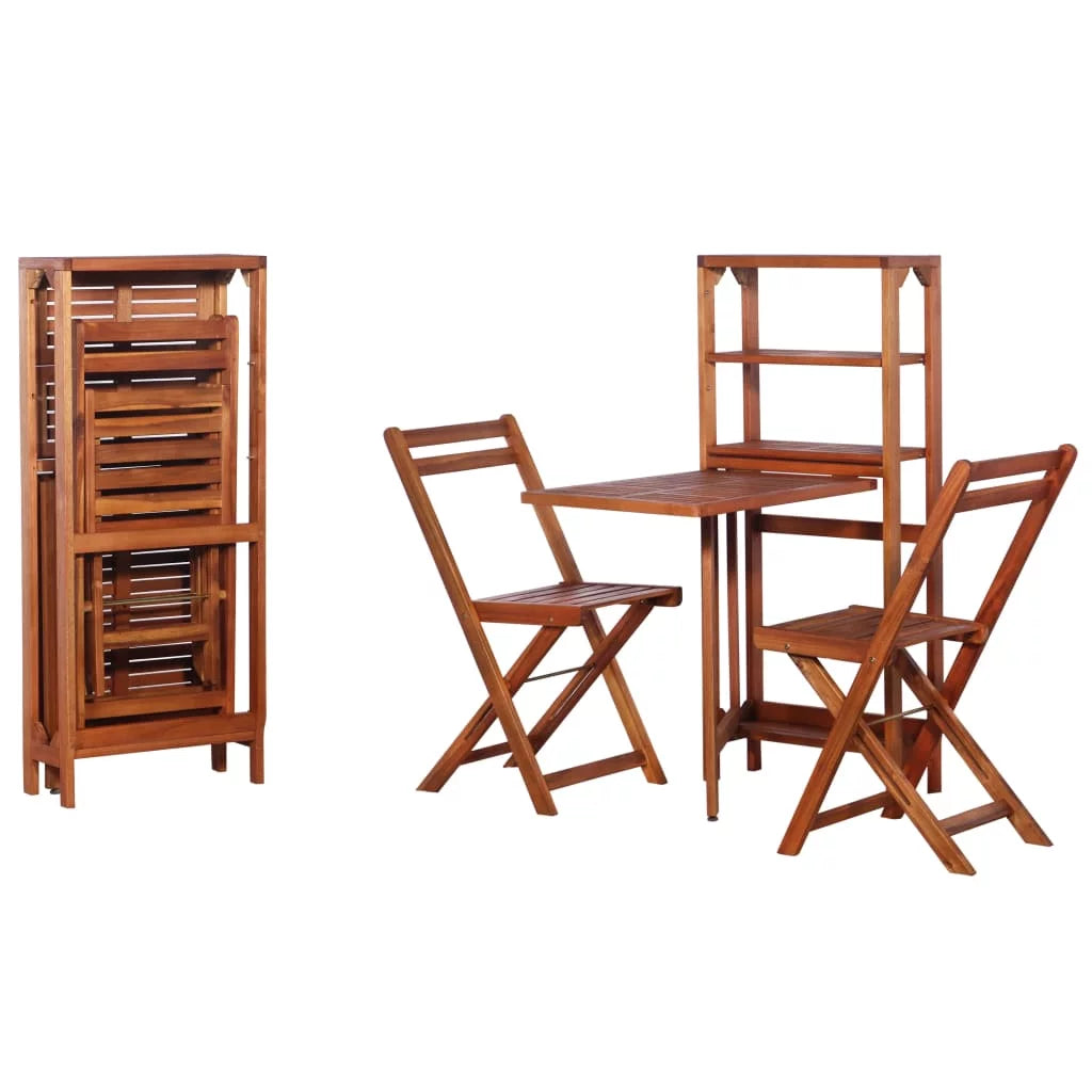 3 Piece Acacia Wood Folding Dining Table Set with 2 Chairs H86415