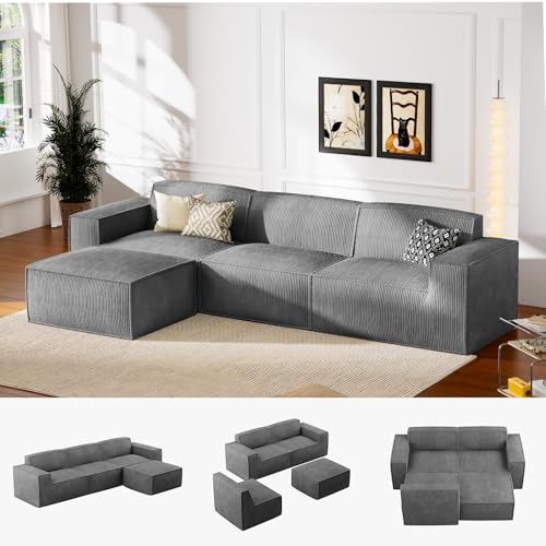 Oversized Deep U Shaped Modular Corduroy Sectional Sofa with Ottoman L724