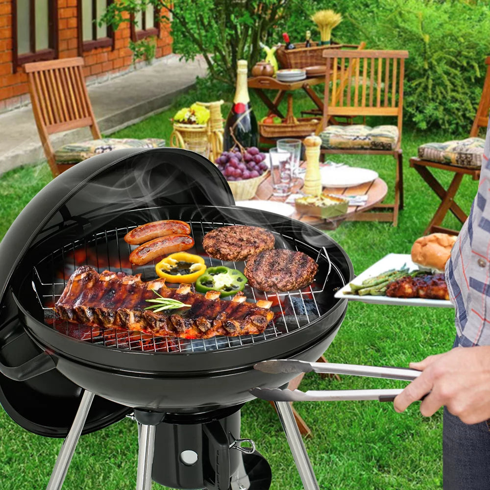 22" Round Portable Charcoal Kettle Grill with 2 Wheels, Black Z2661