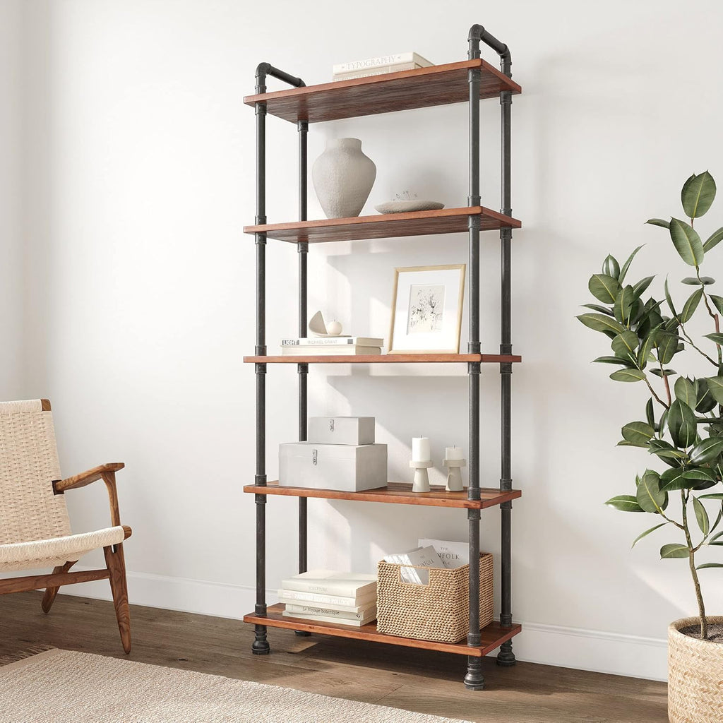 5-Tier Pine and Metal Etagere Bookcase M4395