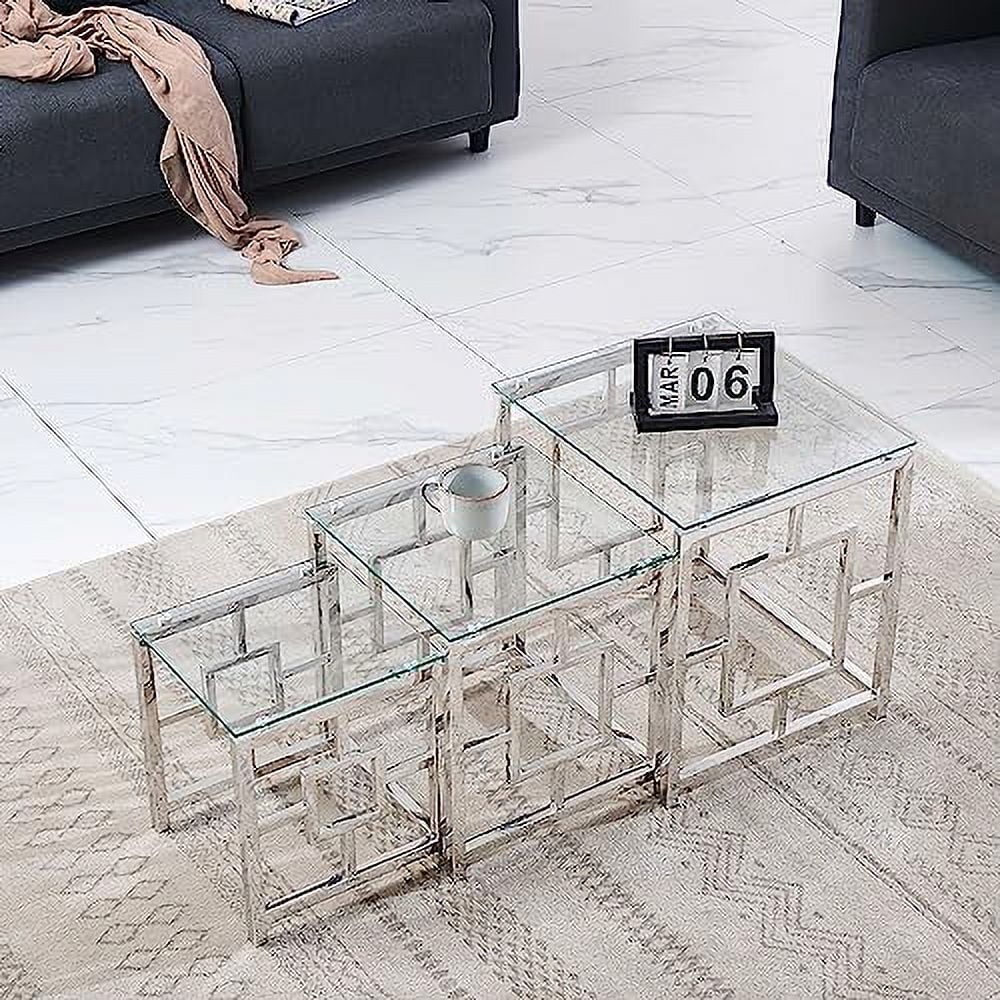 Nesting Table Set of 3 Glass Tempered Glass A65239