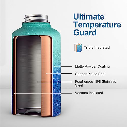 64 oz Insulated Stainless Steel Water Bottle with Straw & 3 Lids J2952