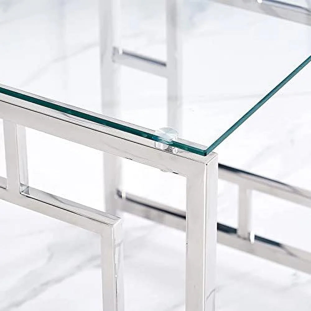 Nesting Table Set of 3 Glass Tempered Glass A65239