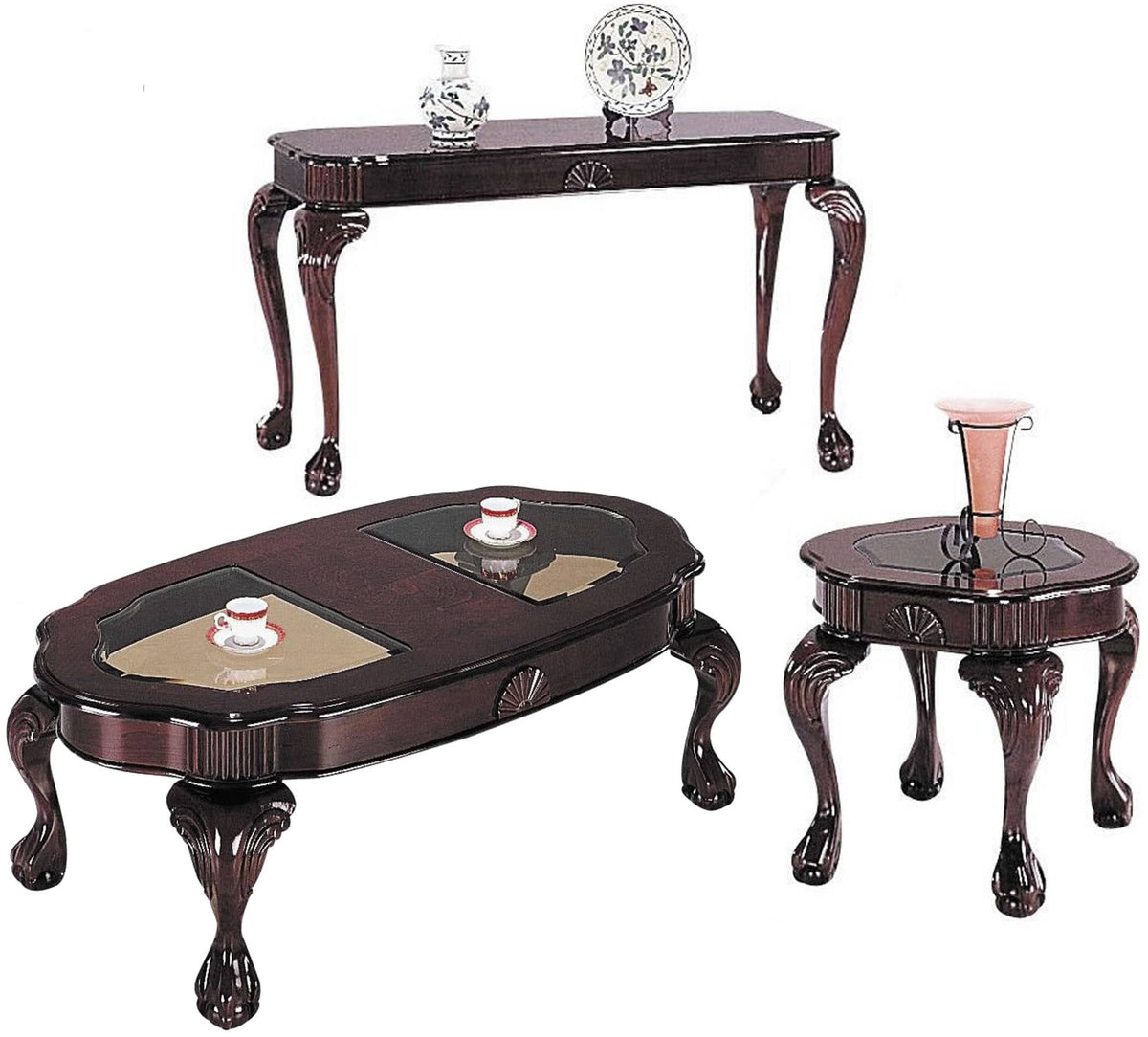 Cherry & Glass 3-Piece Coffee & End Table Set P892