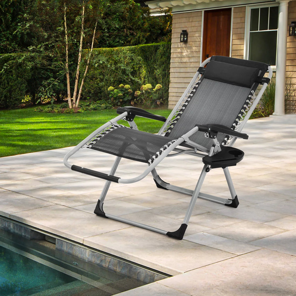 Black Zero Gravity Chair with Cushion and Side Tray W5765