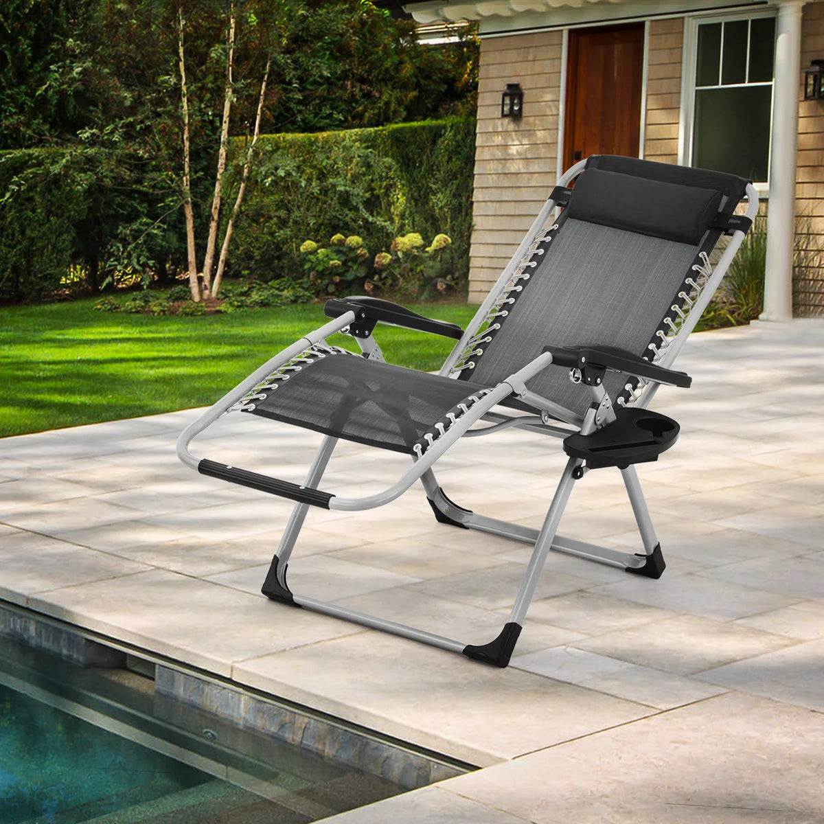 Black Zero Gravity Chair with Cushion and Side Tray W5765