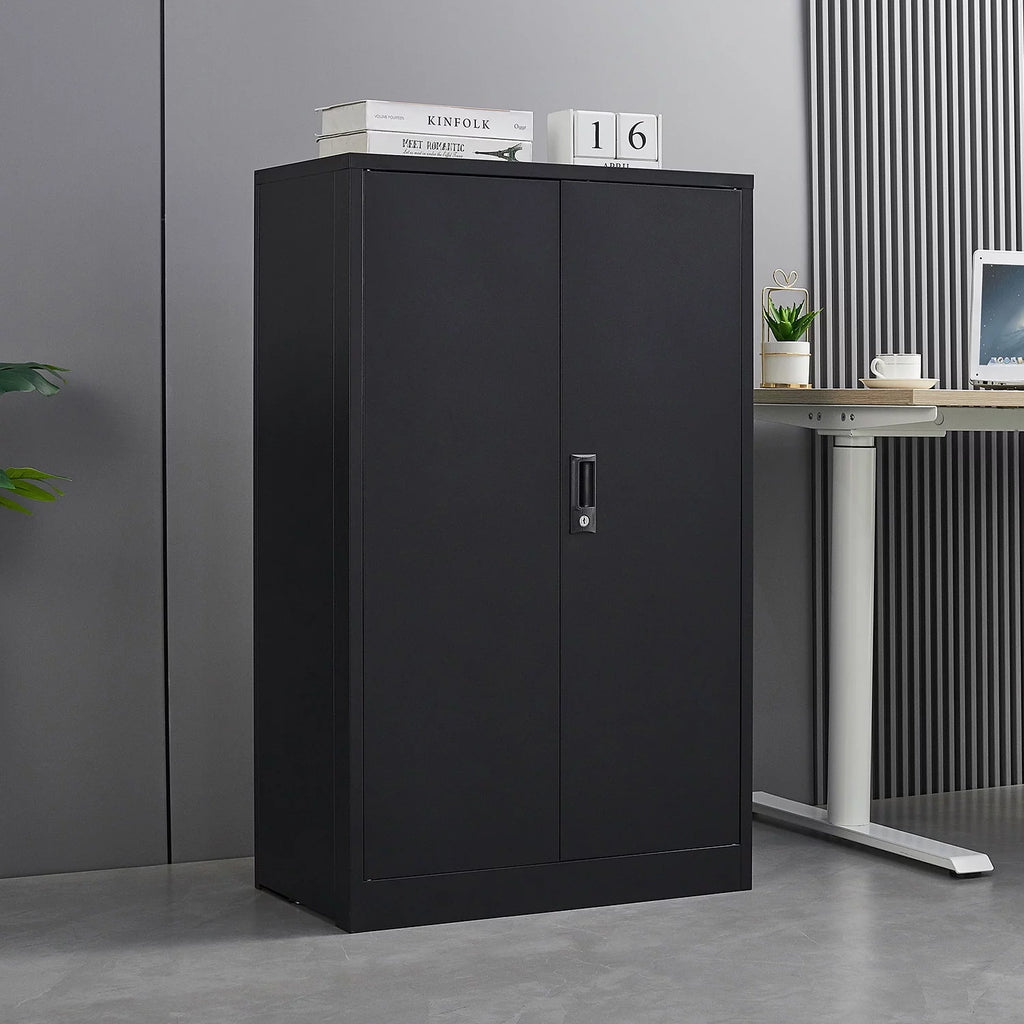 Black Lockable Foldable Steel Storage Cabinet with 2 Adjustable Shelves O4654
