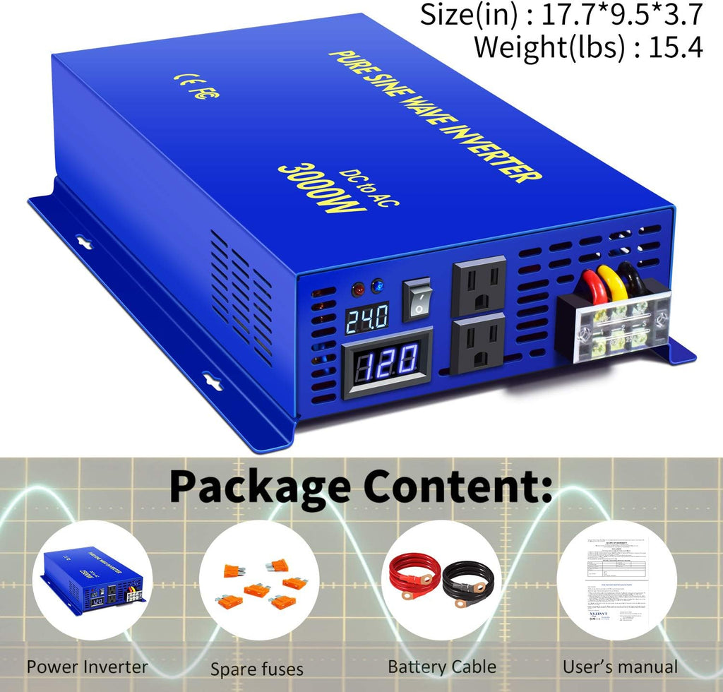 Pure Sine Wave Power Inverter 3000W 6000W Peak DC 24V to AC 110V 120V M7036