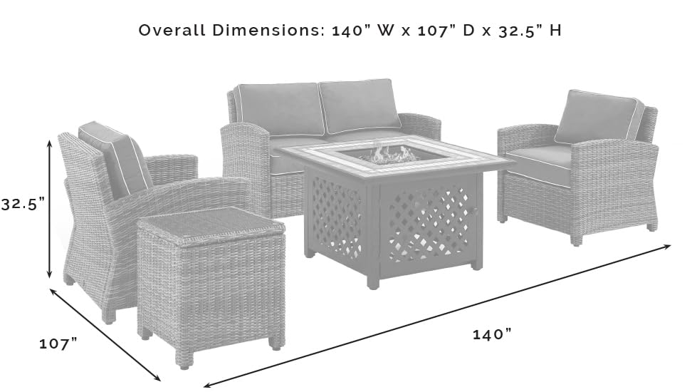 5-Piece Wicker Outdoor Loveseat Patio Furniture Set with Fire Pit Table N7140