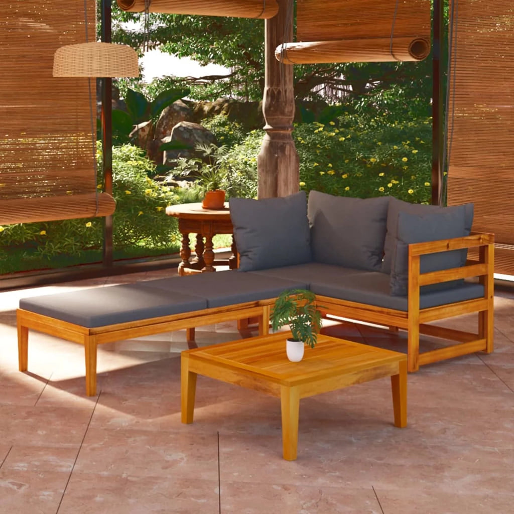 3 Piece Dark Gray Cushioned Acacia Wood Patio Lounge Set K436475