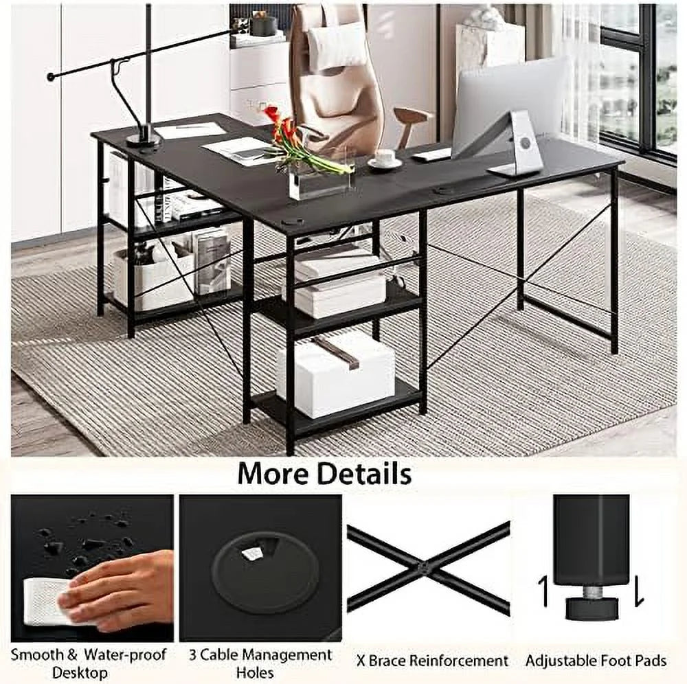 L Shaped Wooden Desk with Shelves F519