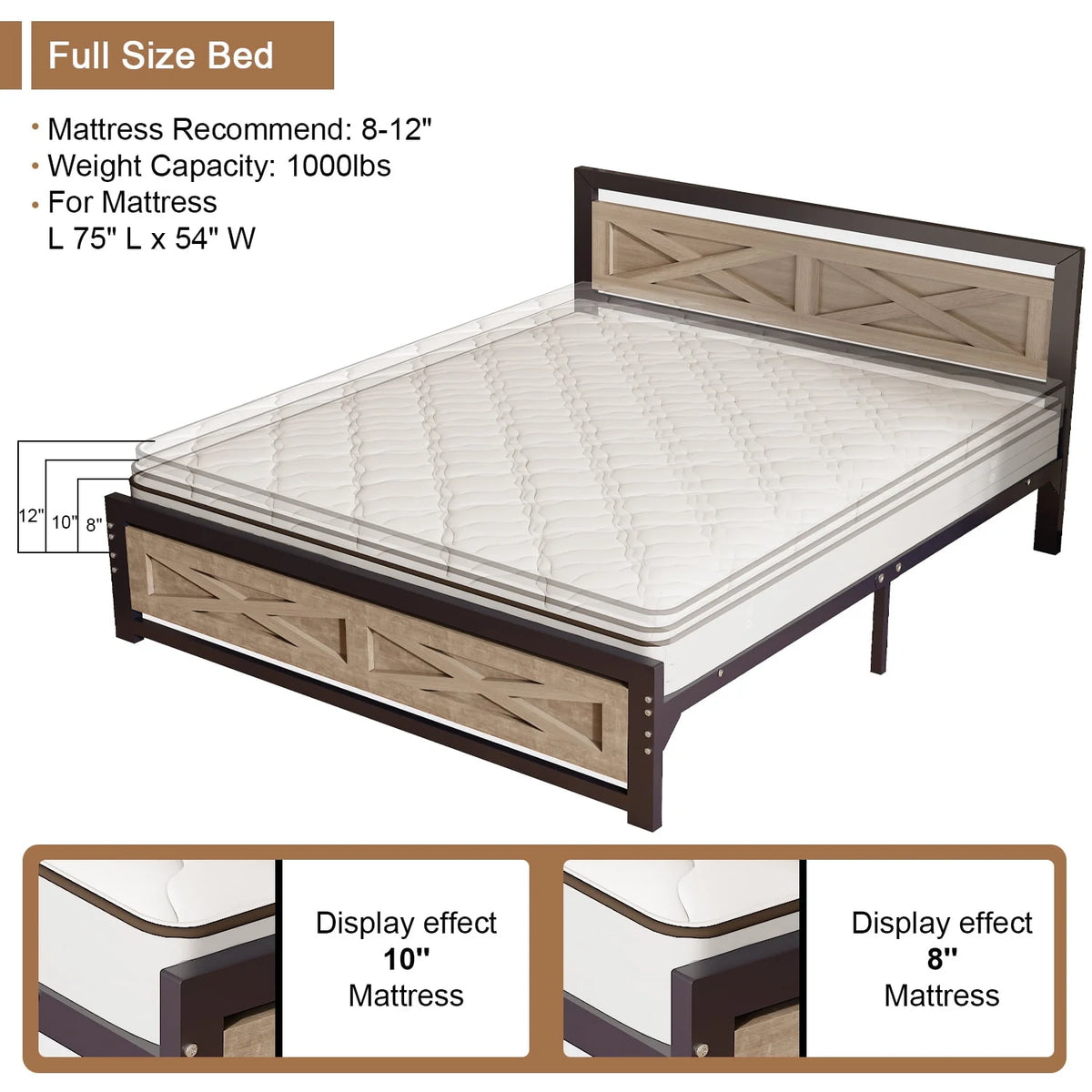 Platform Bed Frame with Headboard, Twin Size Bed K514