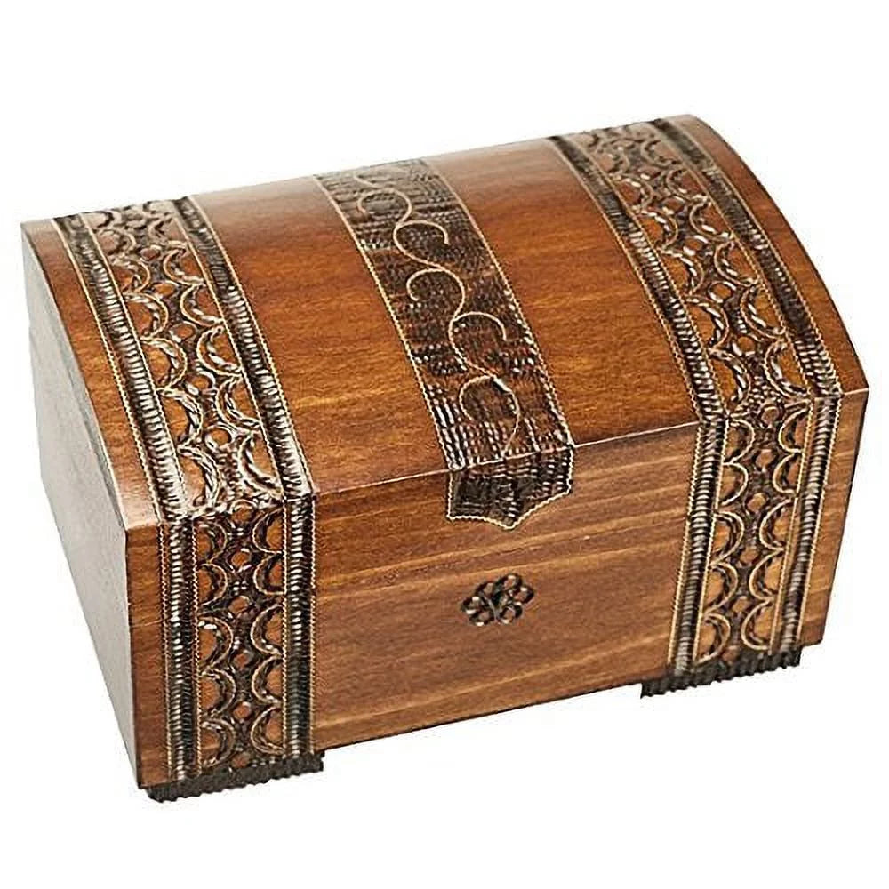 Handmade Wooden Brass Clad Jewelry Box with Lock and Key D85795