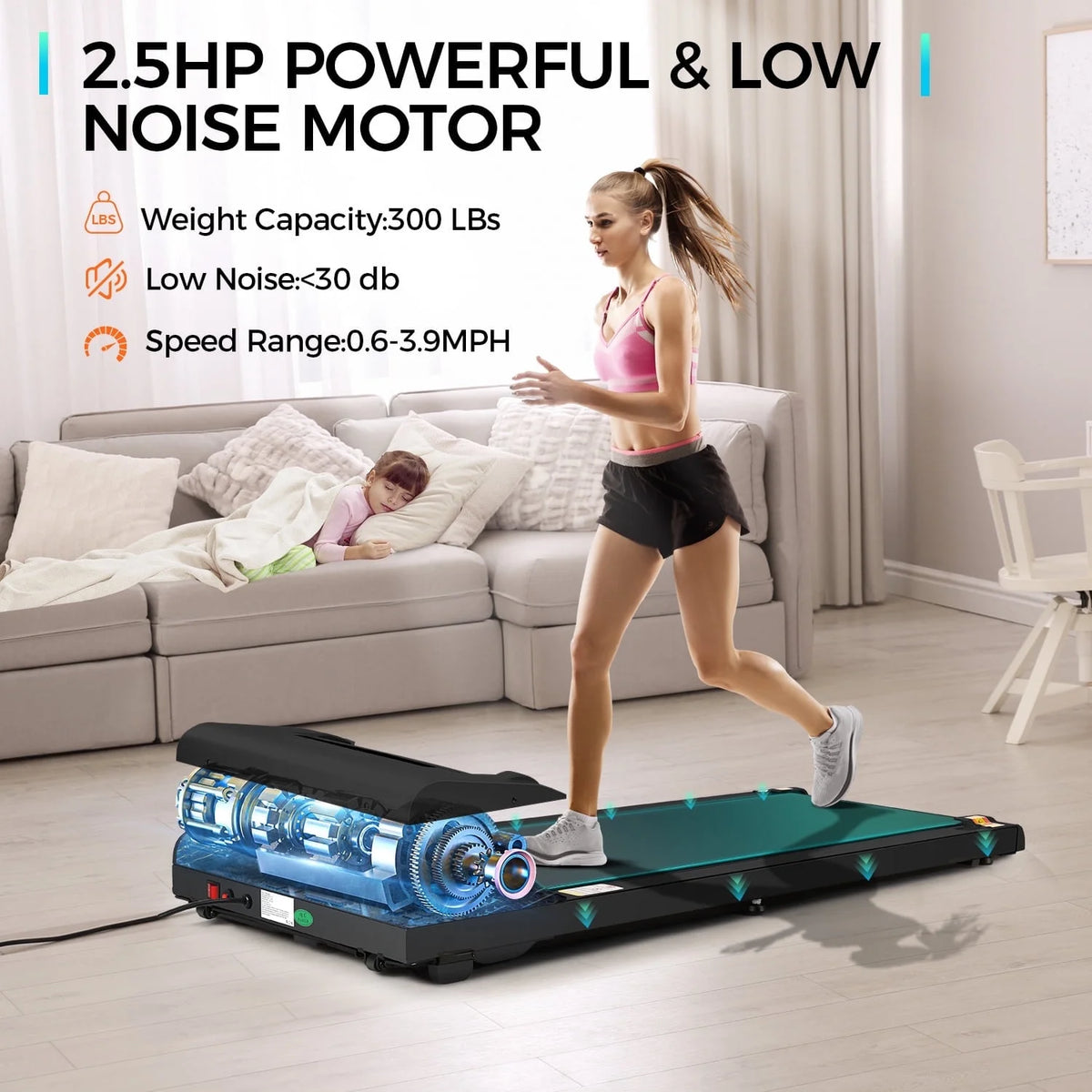 2.5HP Slim Compact Under Desk Treadmill with LED Display and Remote Control E314