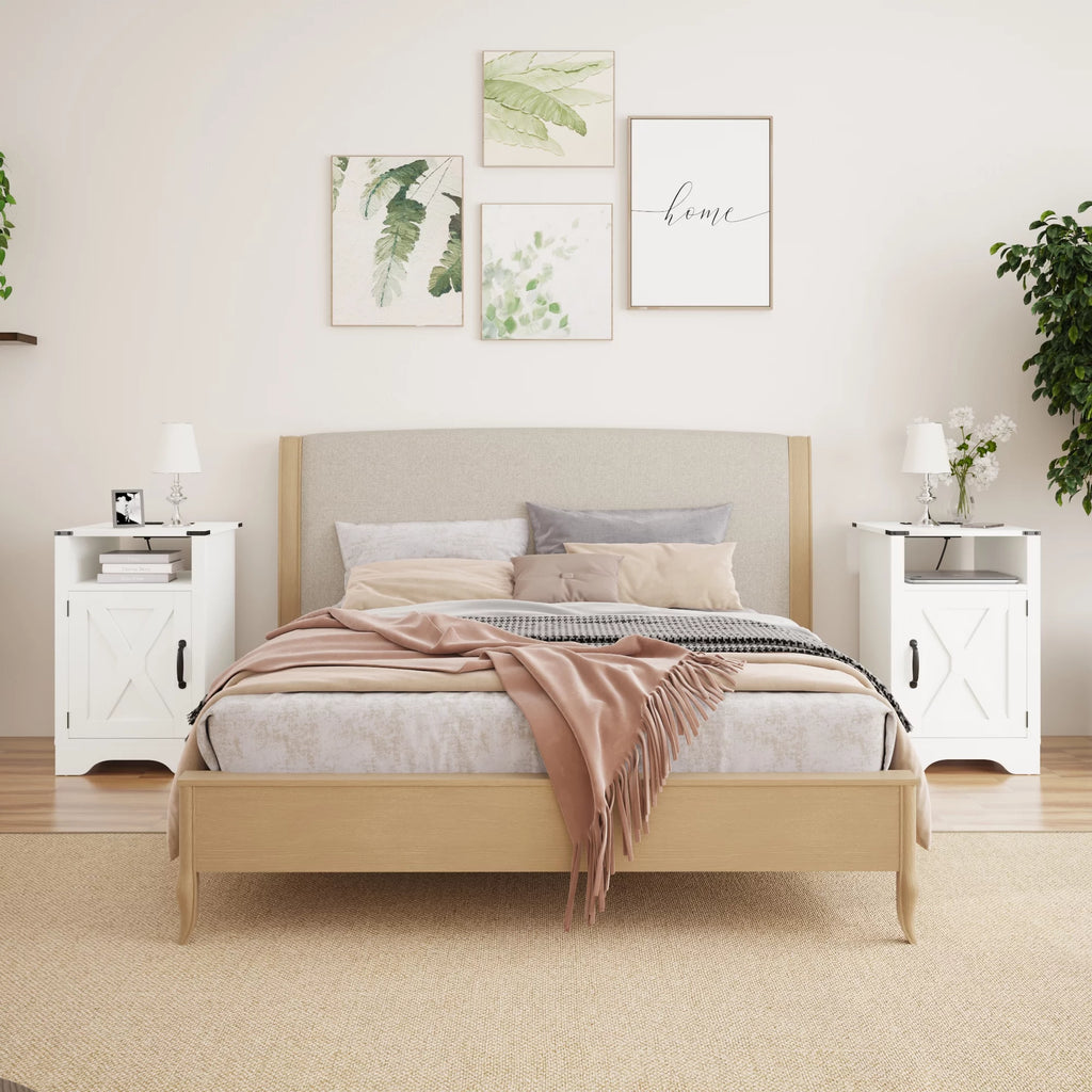 White Farmhouse Nightstand Side Table (2 Sets) I49956