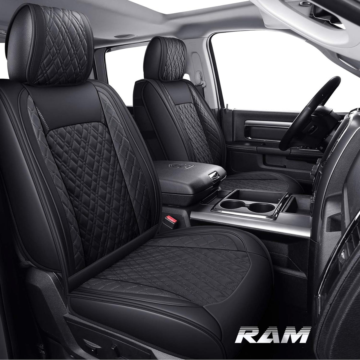 Black-Brown 2 Pc Front Car Seat Covers C5498