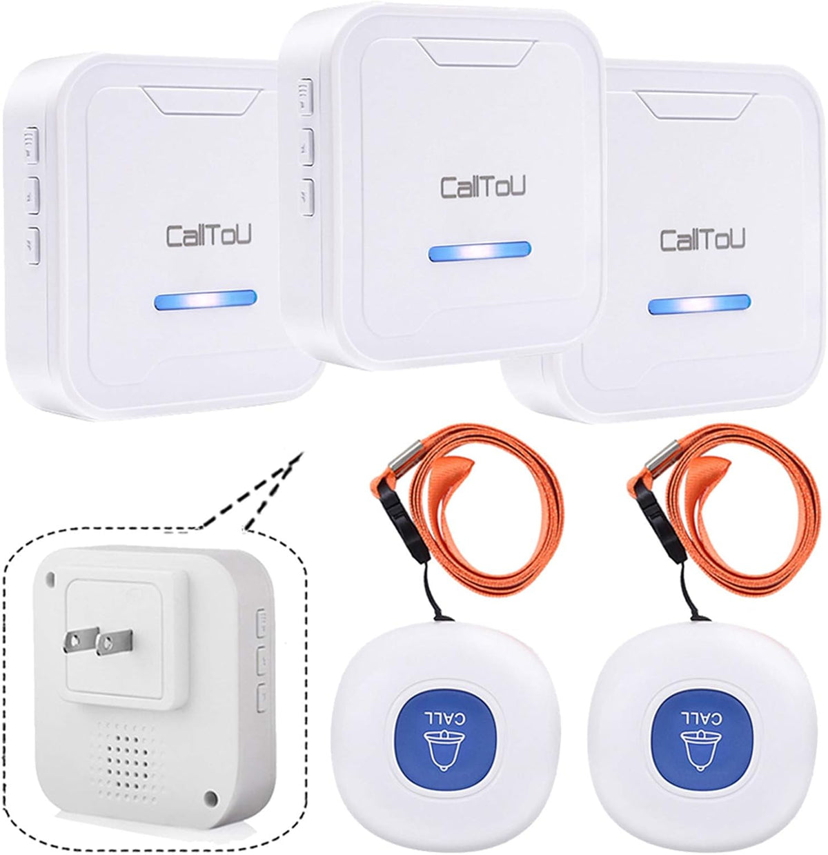 Wireless Caregiver Pager System 3 Receivers 2 Waterproof Buttons D37018