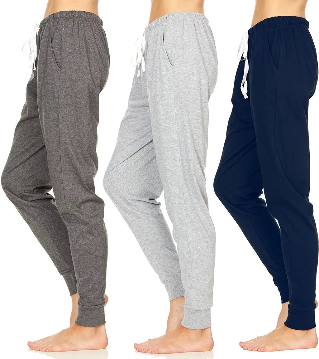 3 Pack Women's 100% Cotton Jersey Lounge Pajama Jogger Pants X3869