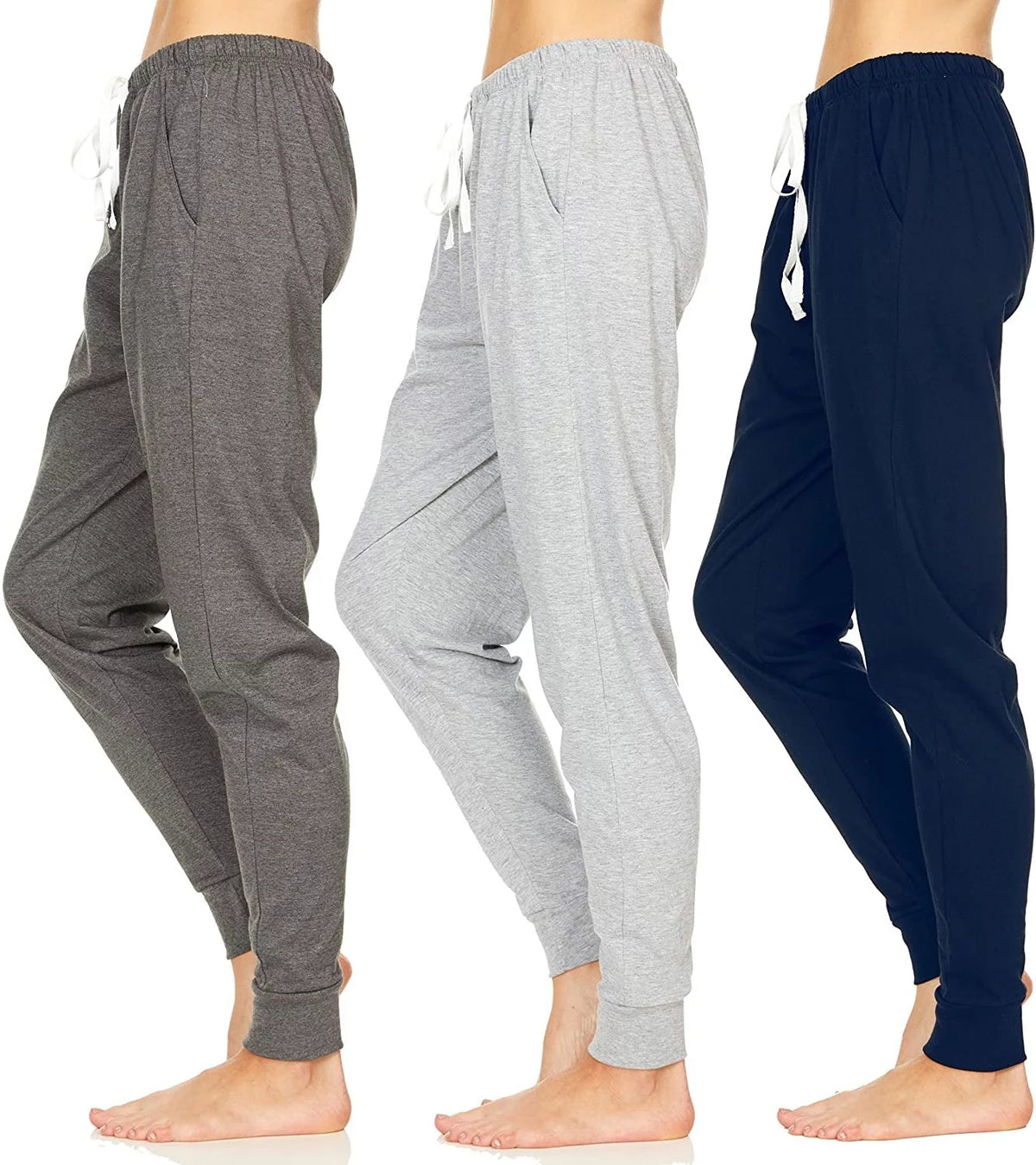 3 Pack Women's 100% Cotton Jersey Lounge Pajama Jogger Pants X3869