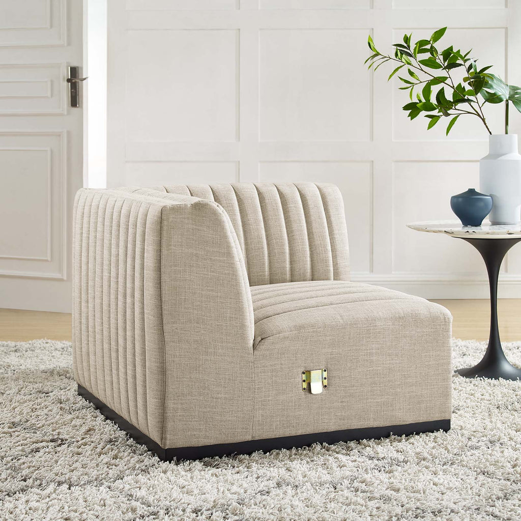 Beige Tufted Fabric Corner Chair Z6780