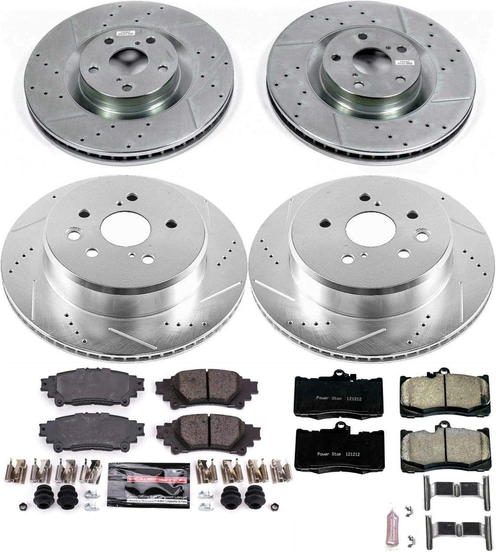 Front and Rear Carbon Fiber Brake Pads with Drilled & Slotted Brake Rotors Kit C85746