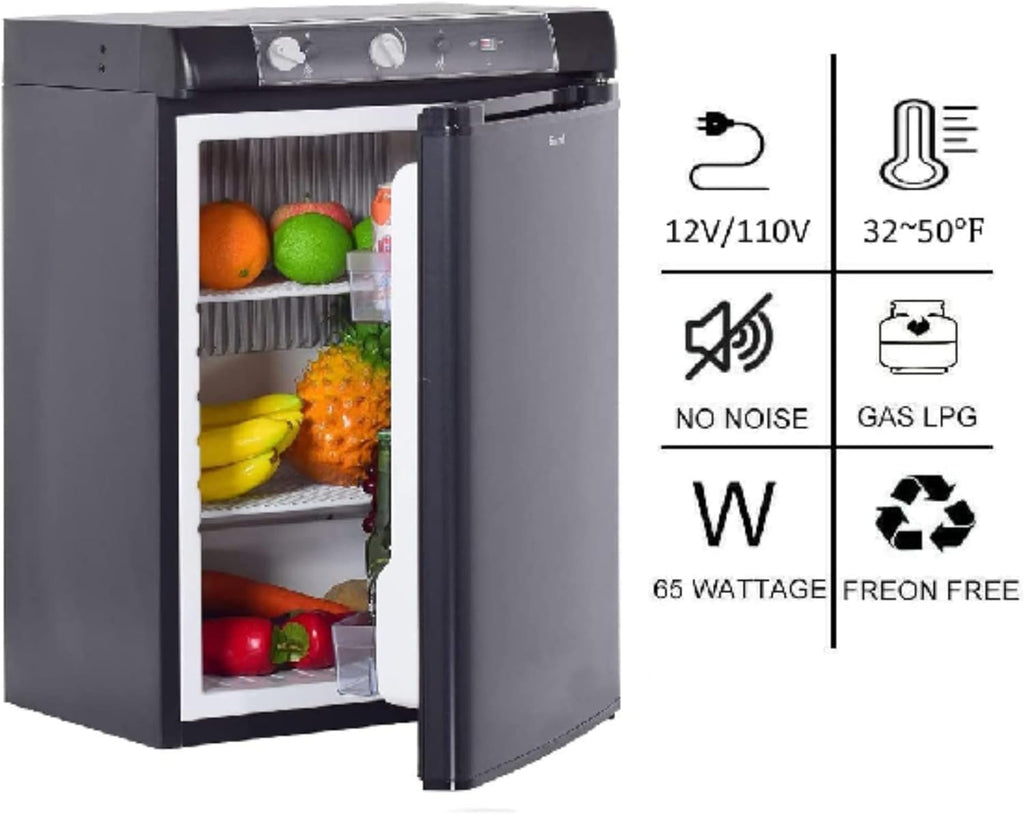3 Way Propane Fridge 120V 12V LPG Gas Refrigerator Black 2.1 Cu.ft. Y32623