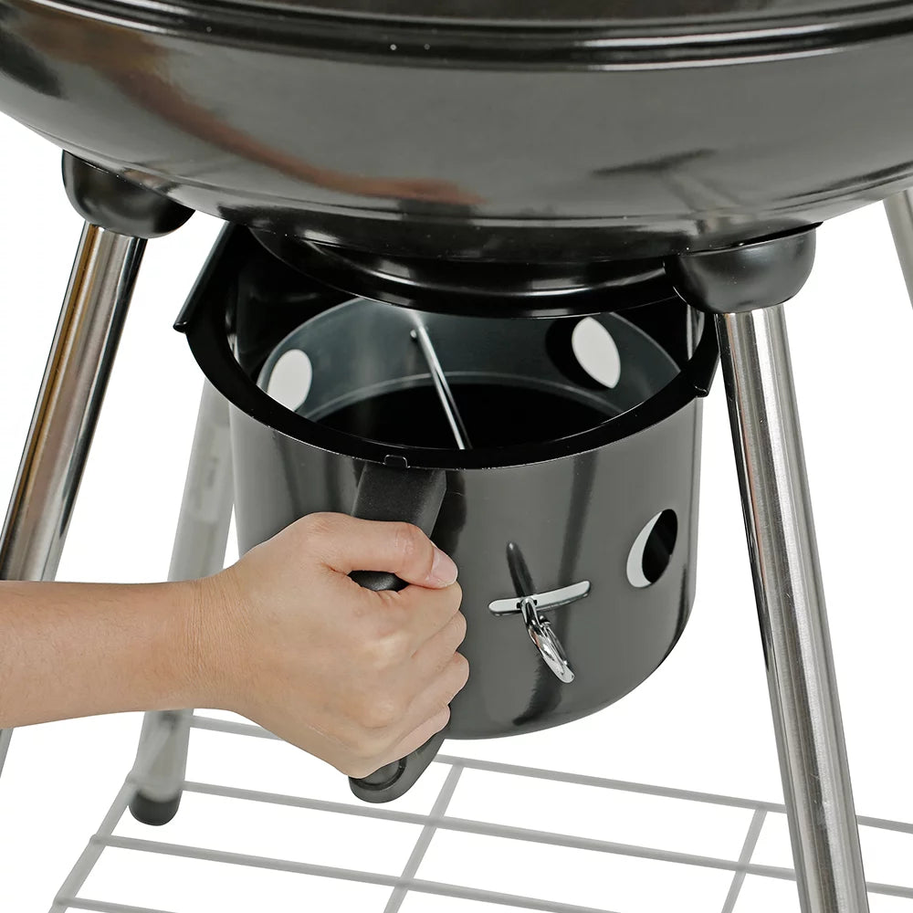 22" Round Portable Charcoal Kettle Grill with 2 Wheels, Black Z2661