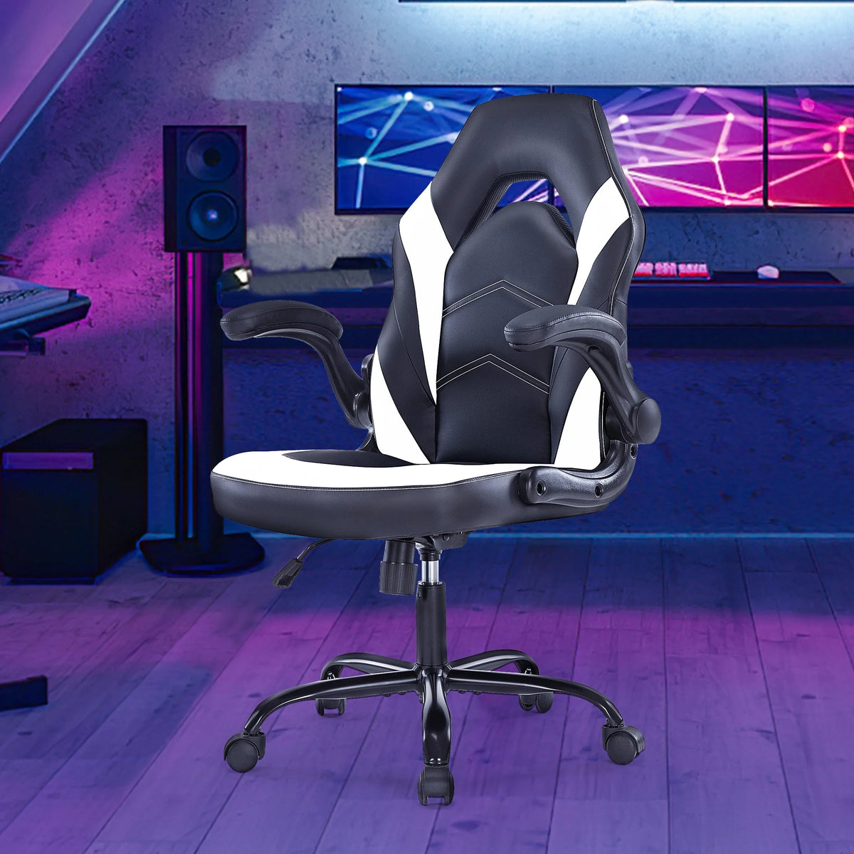 Black and White Ergonomic Office Chair with Lumbar Support Z966626