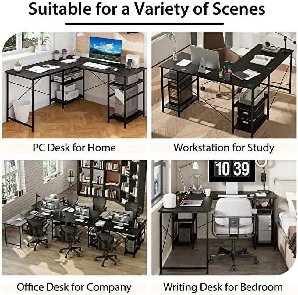 L Shaped Wooden Desk with Shelves F519