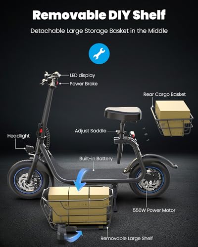 Electric Scooter with Seat, 550W Motor, 20-Mile Range W145
