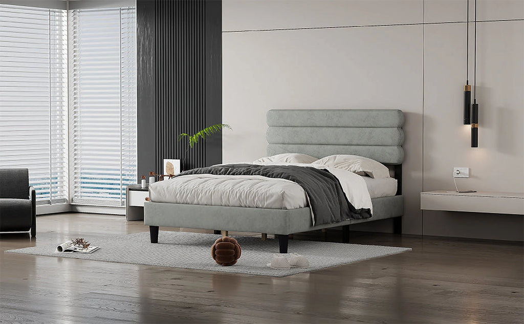 Full Size Bed Frame Light Gray P390692