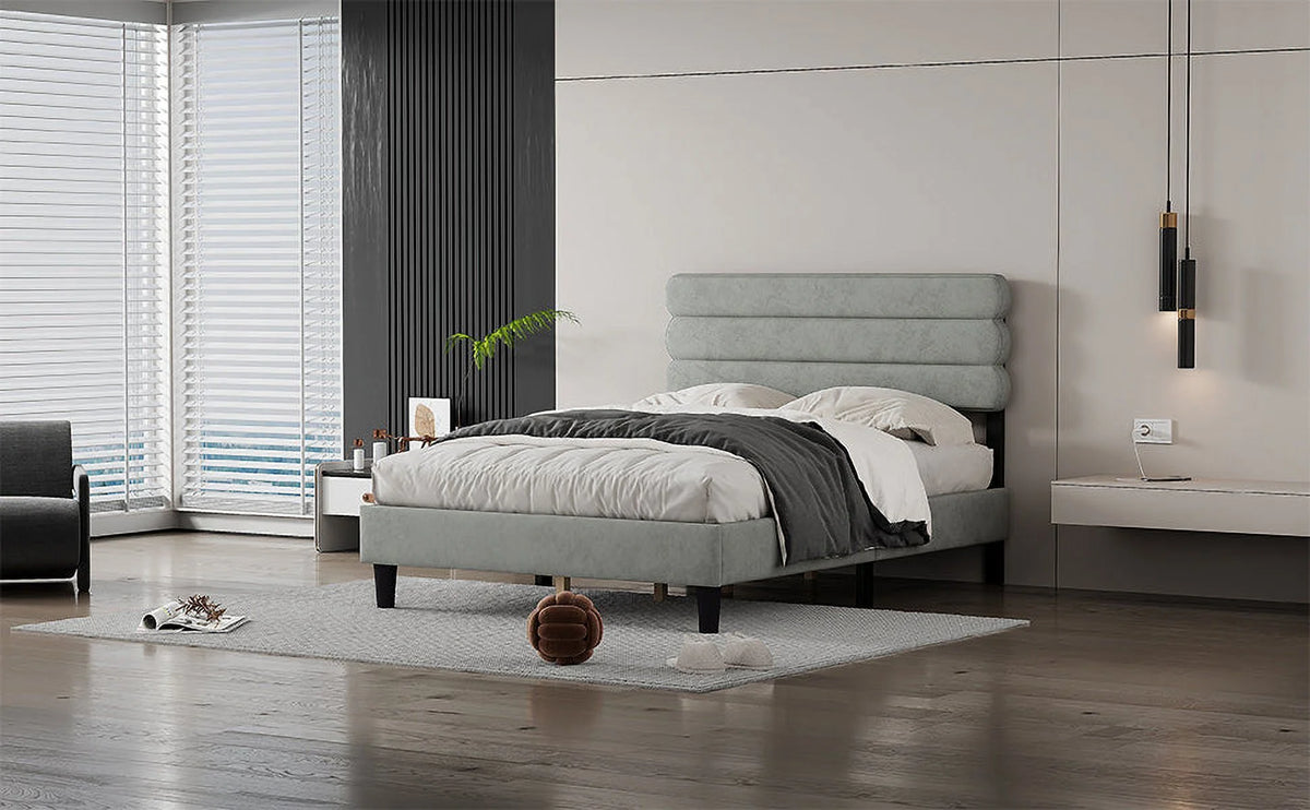 Full Size Bed Frame Light Gray P390692