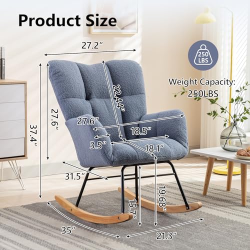 Dark Grey Teddy Upholstered Rocking Chair Q275670