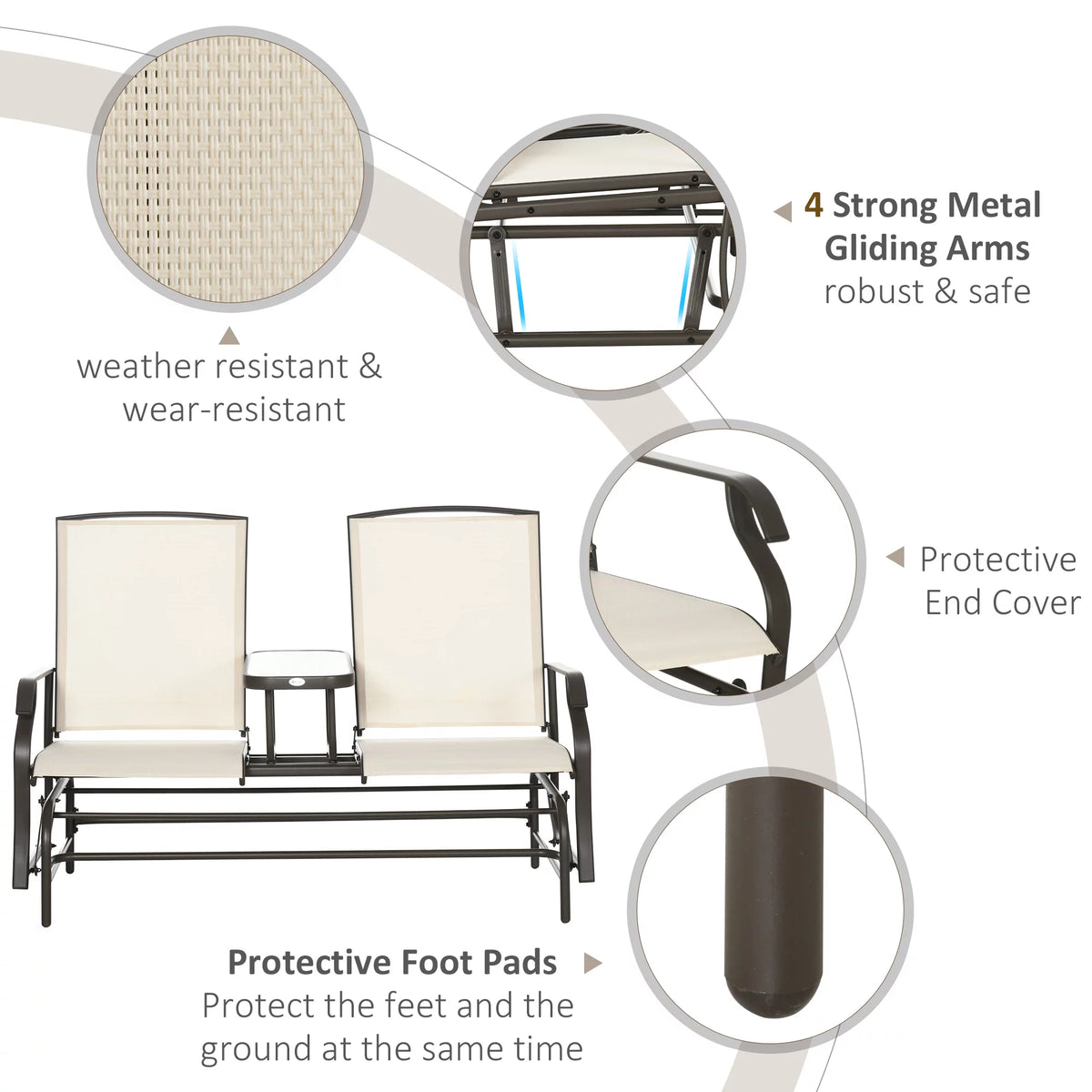 Gray Outdoor Glider Bench with Center Table H8095