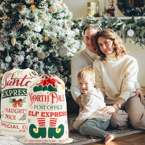 4-Pack Large Christmas Canvas Gift Bags with Drawstring L2656