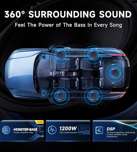1200W Slim Underseat Car Subwoofer and Amp Package with Ambient Light A96684