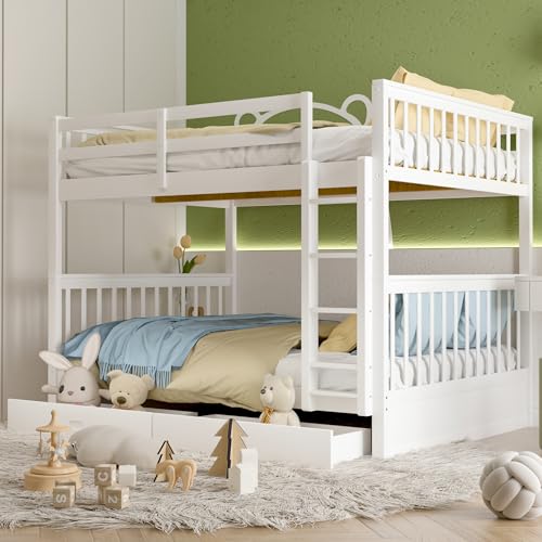 Wood Bunk Bed with Drawers, Twin Over Twin Size, Grey K99190