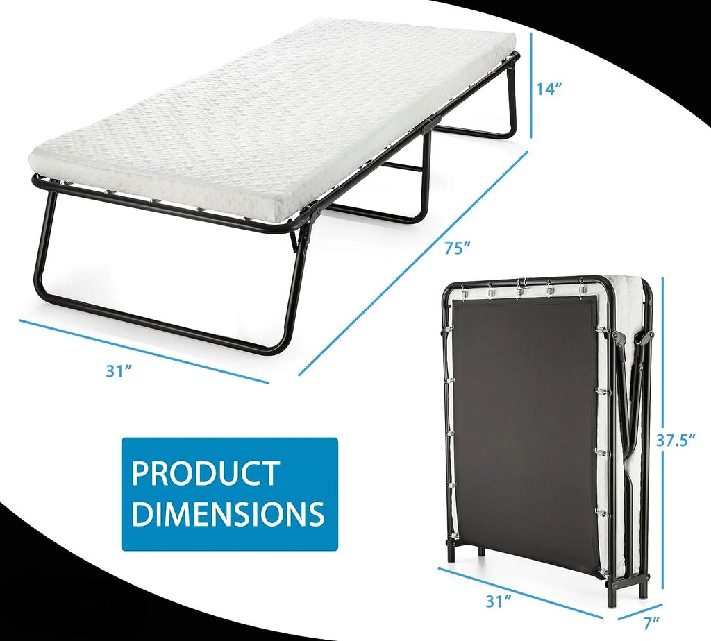 Folding Bed Cot with Memory Foam Mattress 31 inch B201