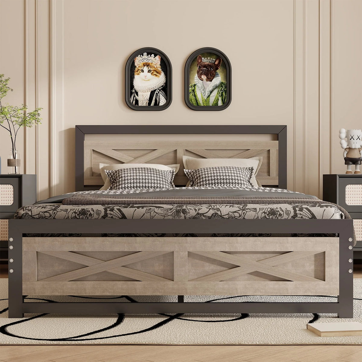 Platform Bed Frame with Headboard, Twin Size Bed K514