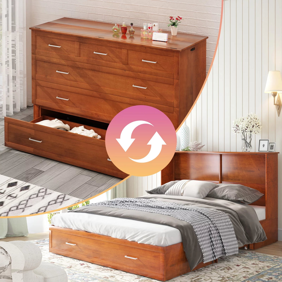 Queen Size Murphy Bed Chest with Foam Mattress F55605