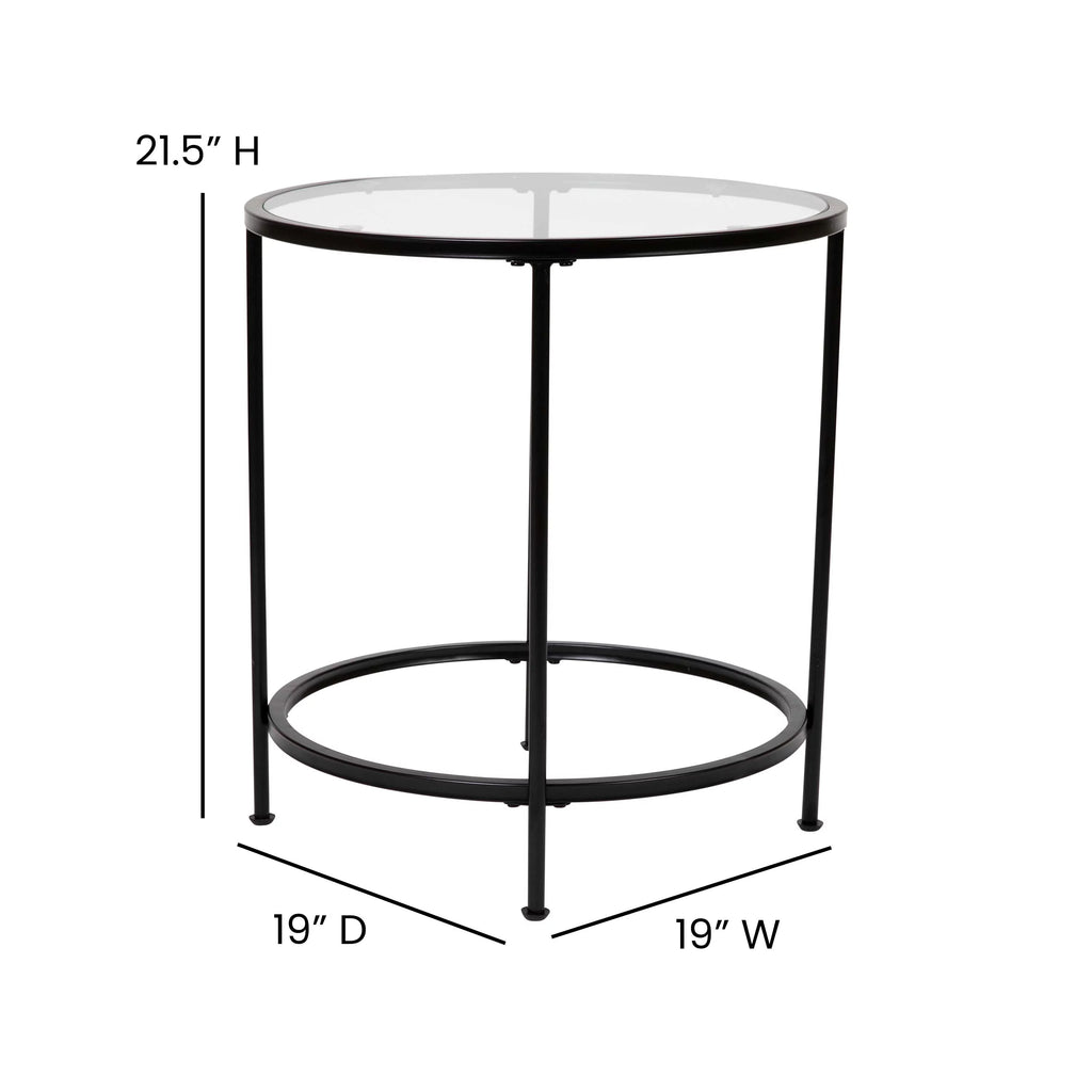 Round Glass End Table with Black Frame E78070