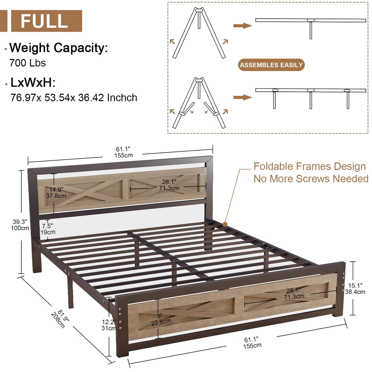 Platform Bed Frame with Headboard, Twin Size Bed K514