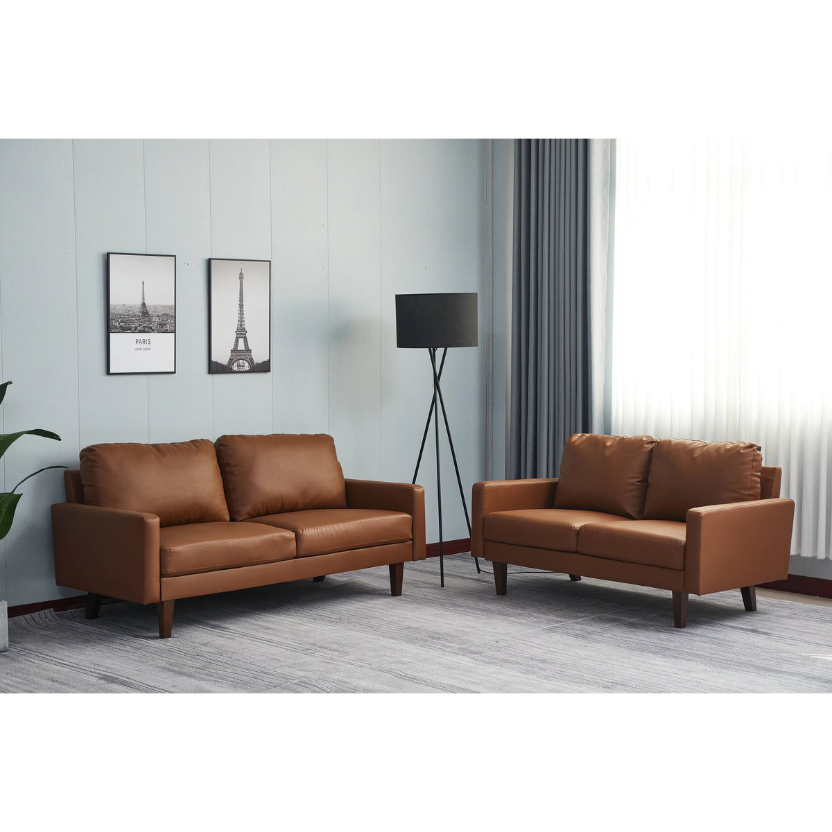 Black 2 Piece Faux Leather Loveseat and Sofa Y804