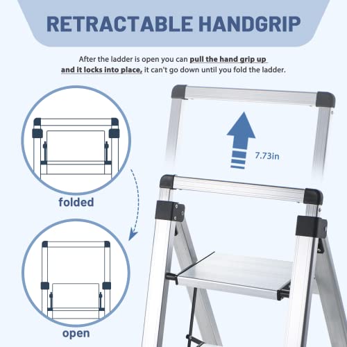 5 Step Aluminum Folding Ladder with Anti-Slip Wide Pedal O779007