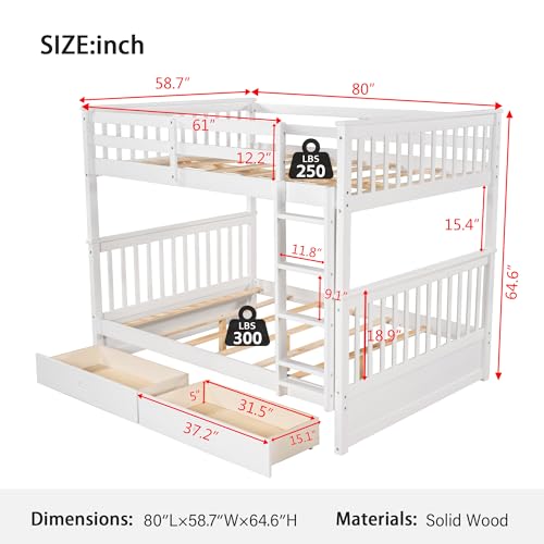 Wood Bunk Bed with Drawers, Twin Over Twin Size, Grey K99190