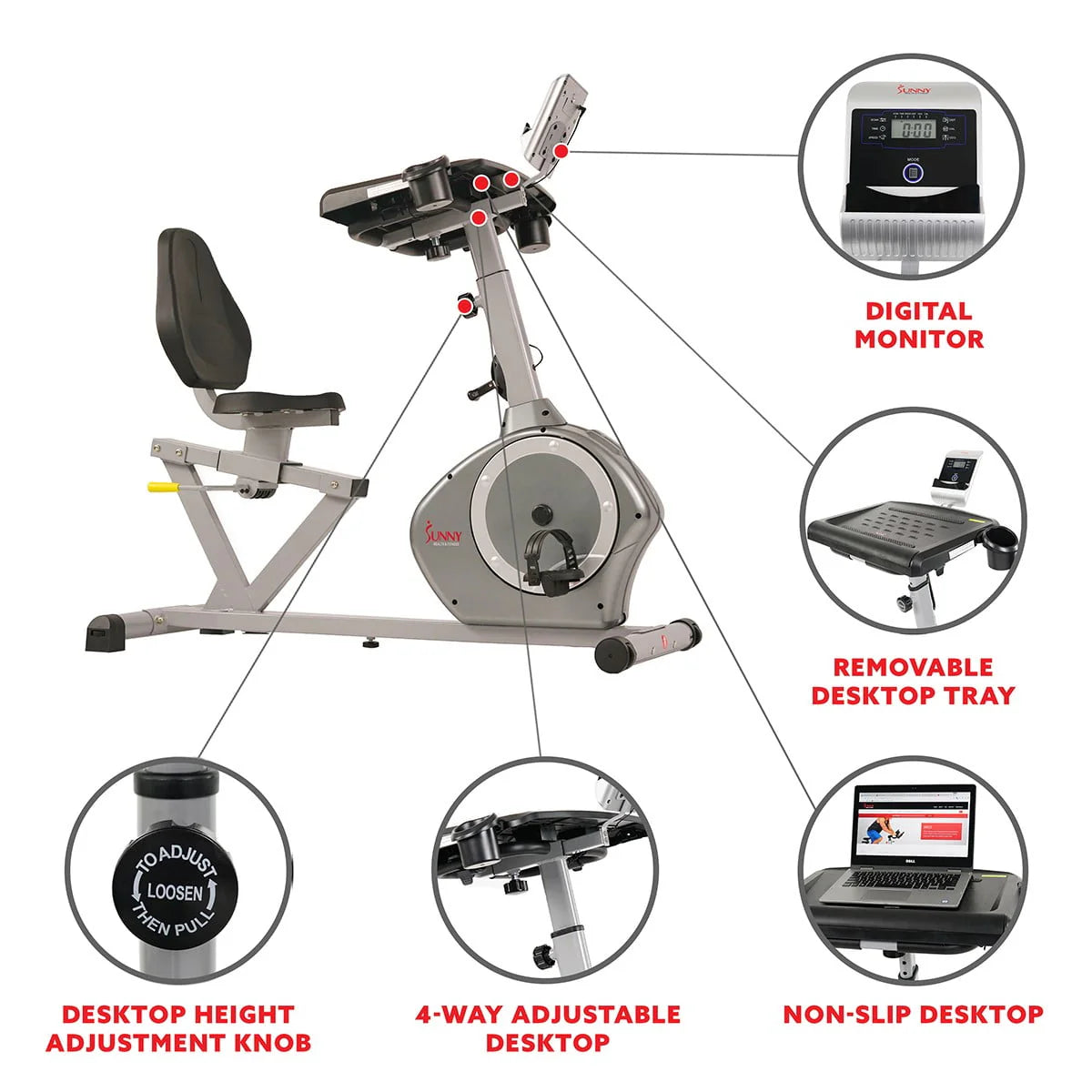 Magnetic Indoor Recumbent Exercise Desk Bike 350 lb Weight Capacity T84713